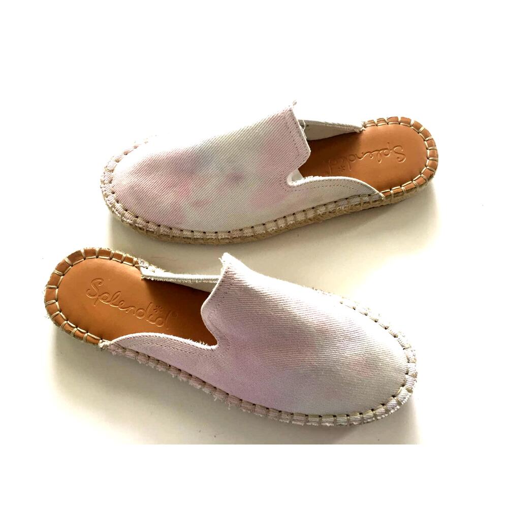 Splendid Julia Pink White‎ Tie Dye Canvas Slip On Espadrille Mules 6M Flat Shoes